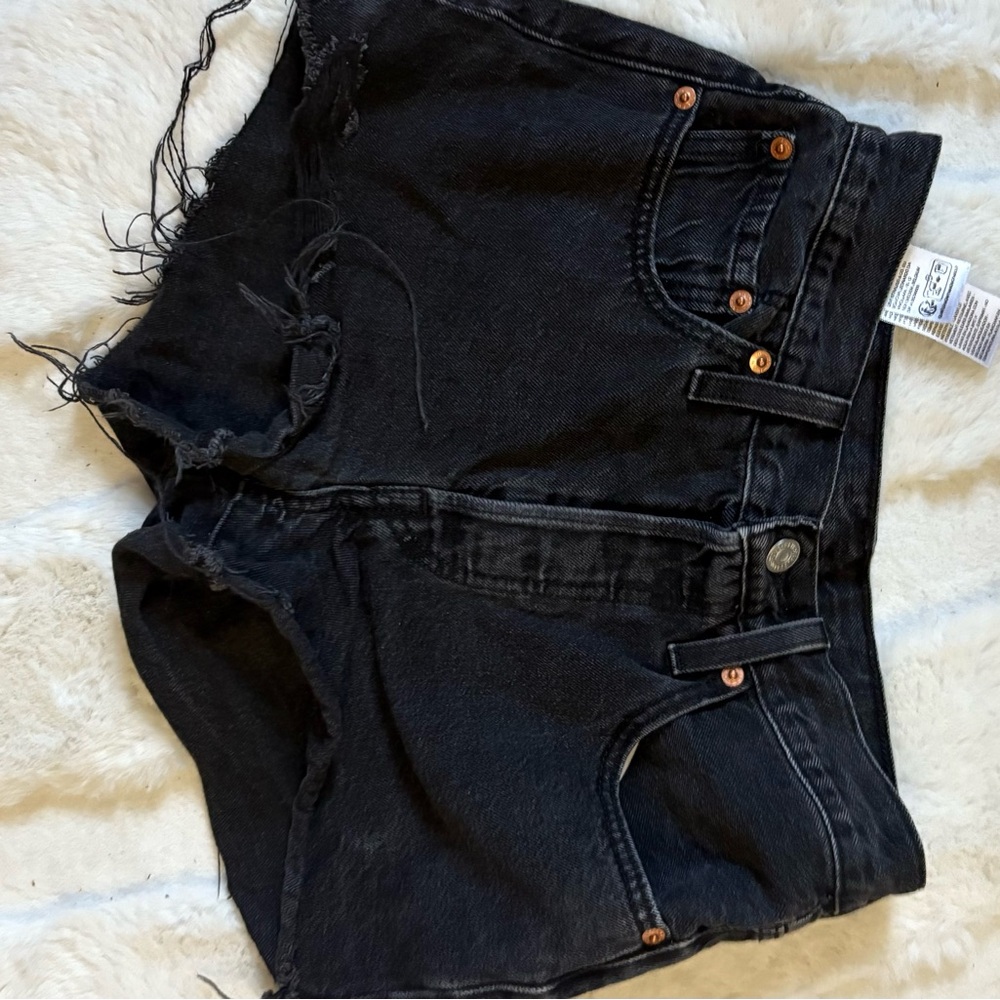 Black Distressed Denim Shorts